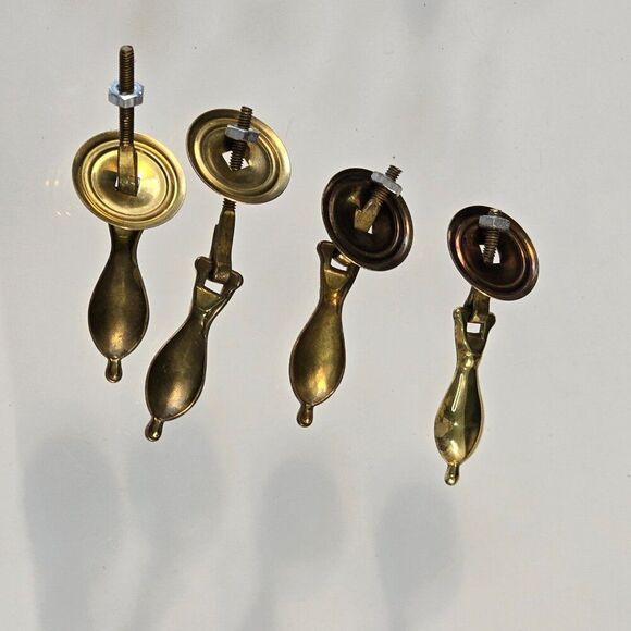 Cabinet Drawer 4 Teardrop Drop Pulls w Backplates Vintage Furniture Hardware - Picture 6 of 6